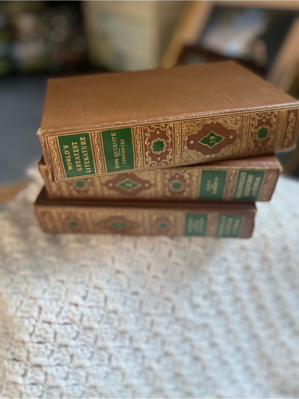 Classic vintage Brown and Green Decorative Leatherbound Book Set - Home Accents